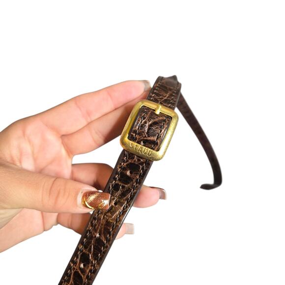 Staud Bisset Brown Leather Bucket Croc-Embossed Shoulder Bag - Picture 10 of 10